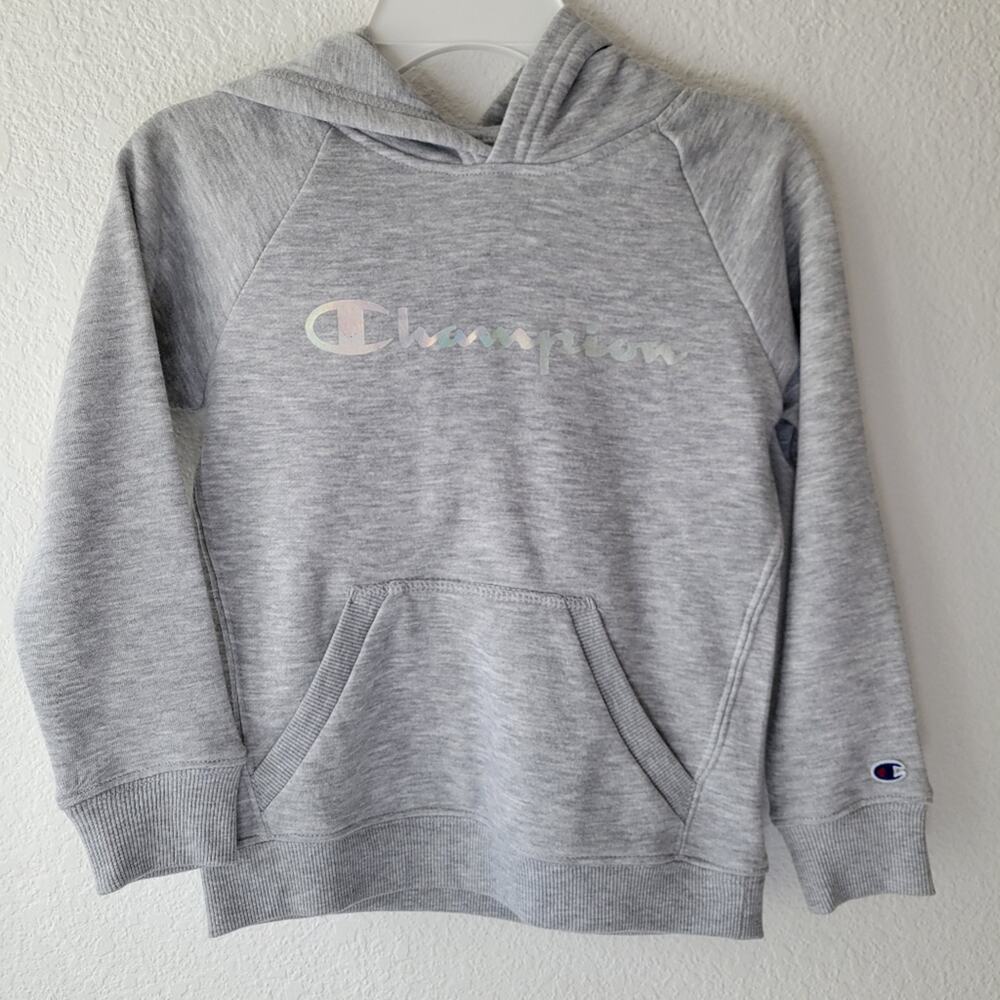 Champion Girl's Gray Hoodie With Iridescent Logo Size 6 NWT Activewear